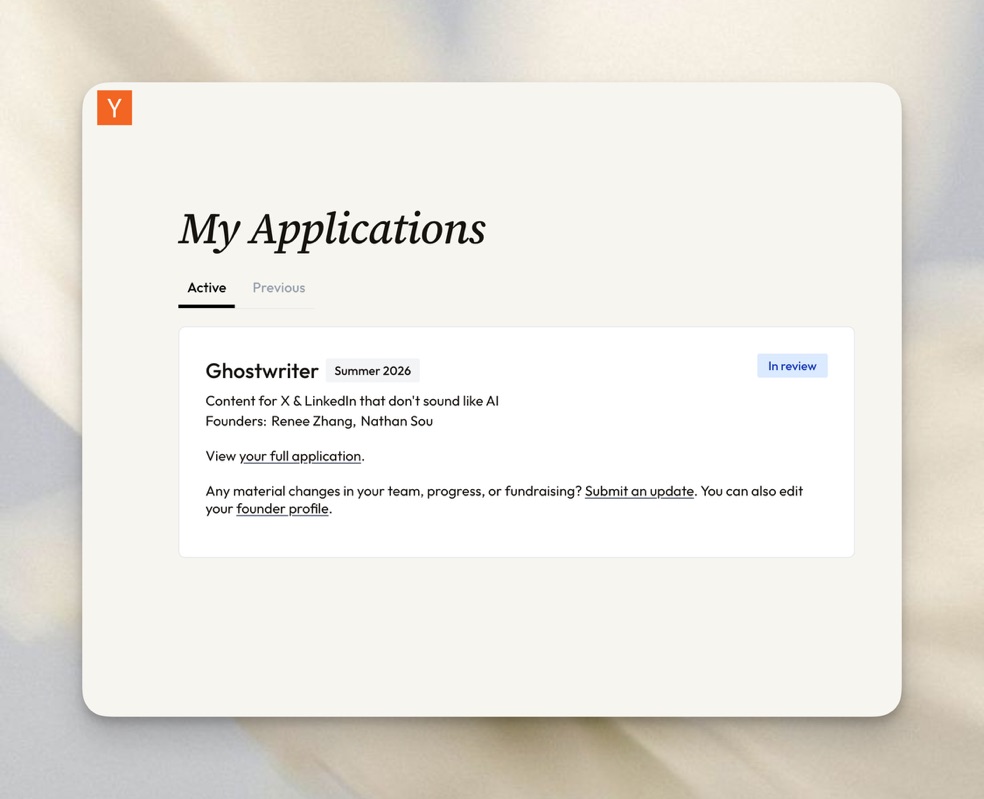 Ghostwriter YC application, in review
